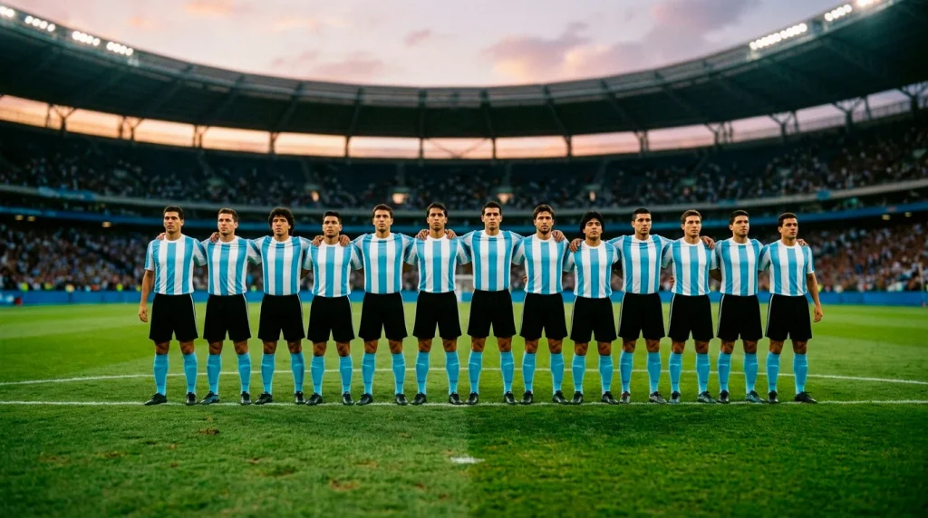 Argentina national football team celebrating with Lionel Messi at World Cup 2026