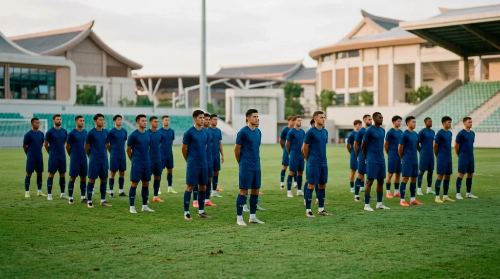 Japan national football team players in blue kit at World Cup 2026
