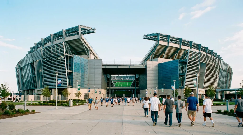 MetLife Stadium in East Rutherford New Jersey exterior view showing the World Cup 2026 Final venue