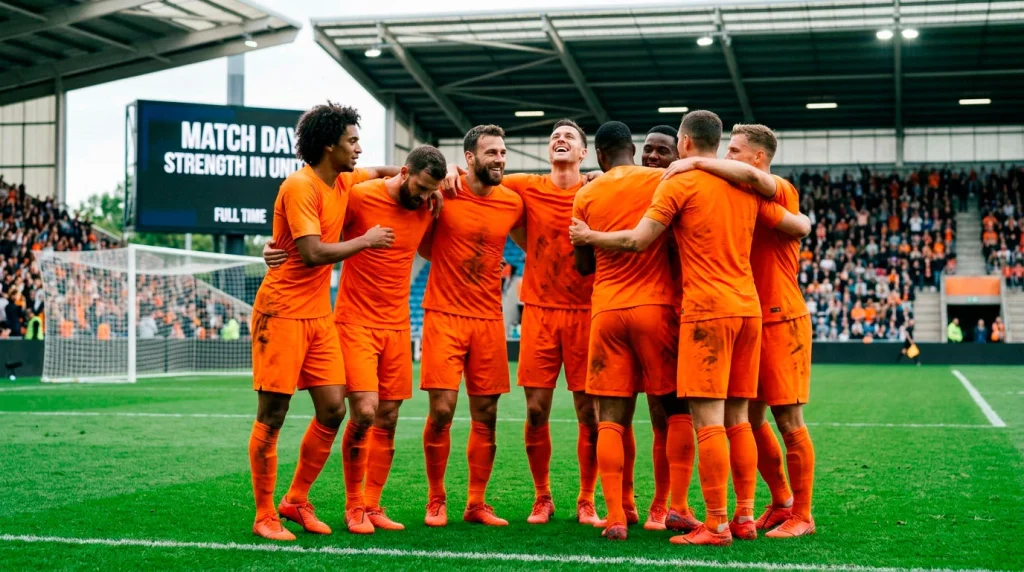 Netherlands national football team players in orange kit at World Cup 2026