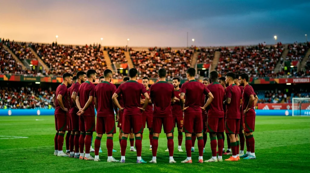 Portugal national football team players in red and green kit at World Cup 2026