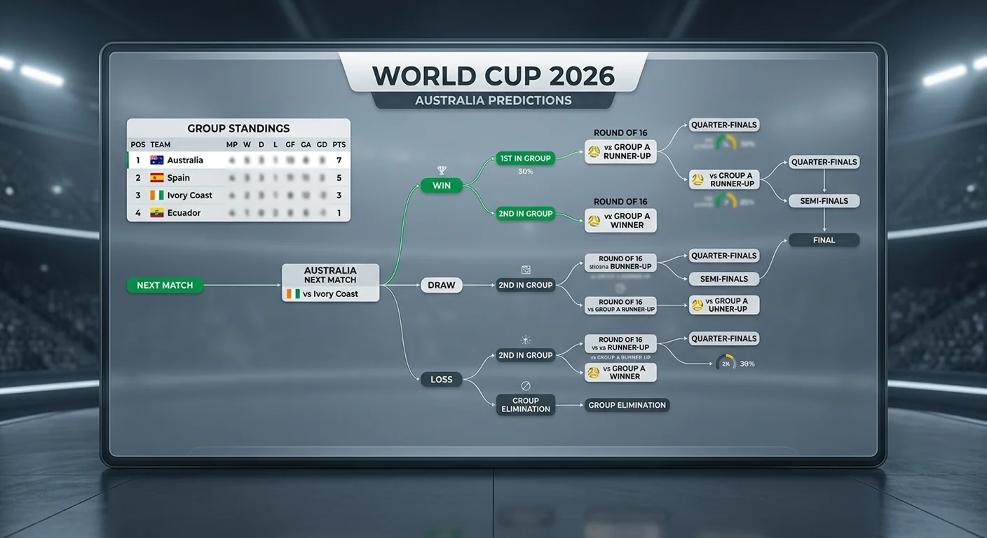 Abstract Group D standings ladder and qualification scenarios for Australia at the 2026 World Cup