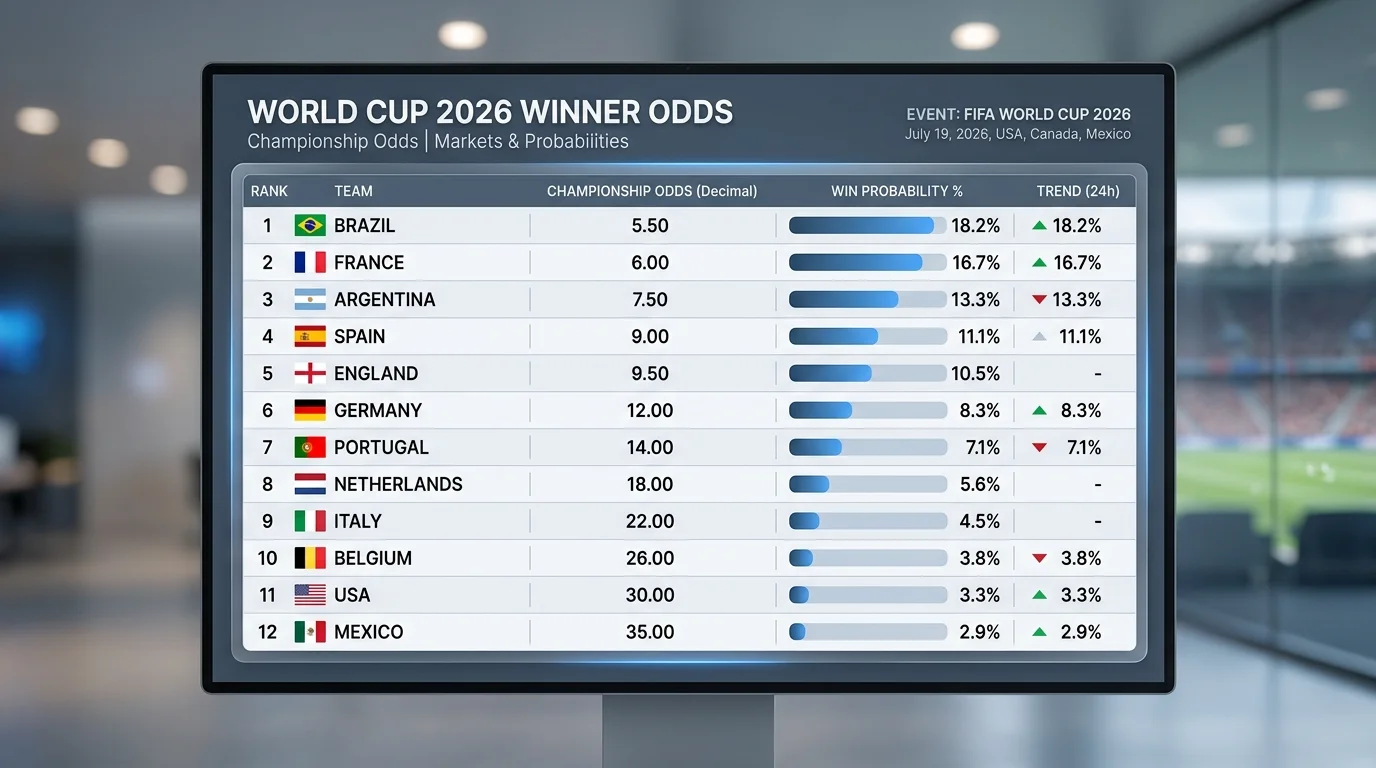 World Cup 2026 winner odds table and market movement