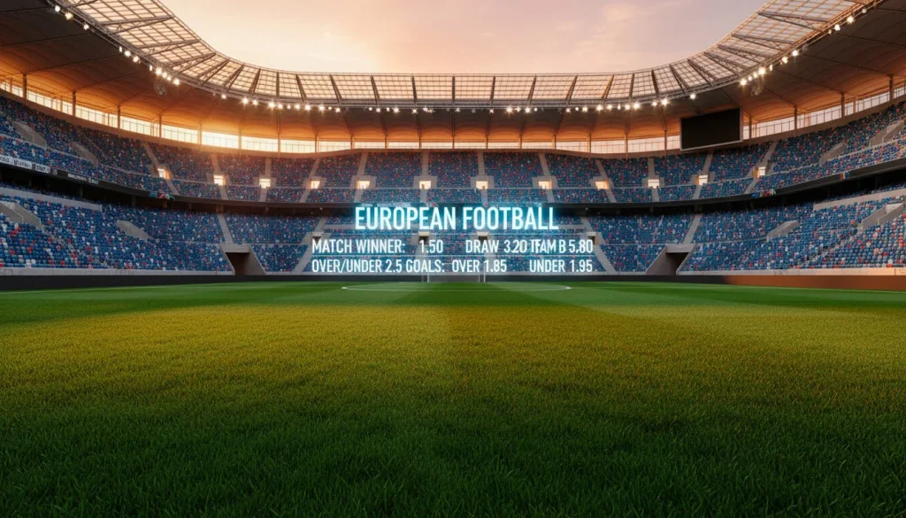 Football stadium with betting odds overlay representing different World Cup 2026 betting markets available to Australian punters
