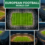 Multiple football match screens displaying World Cup 2026 games with accumulator betting slip overlay