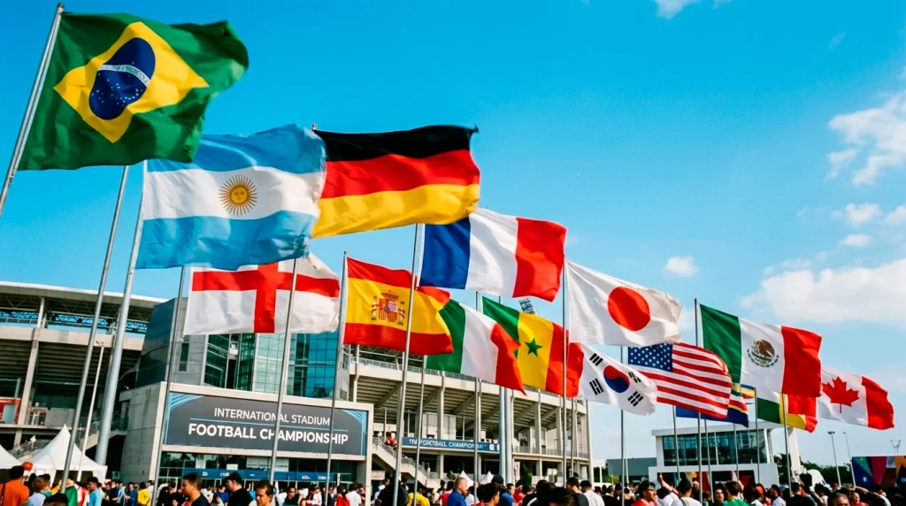 Flags of all six FIFA confederations arranged representing the global nature of 48-team World Cup